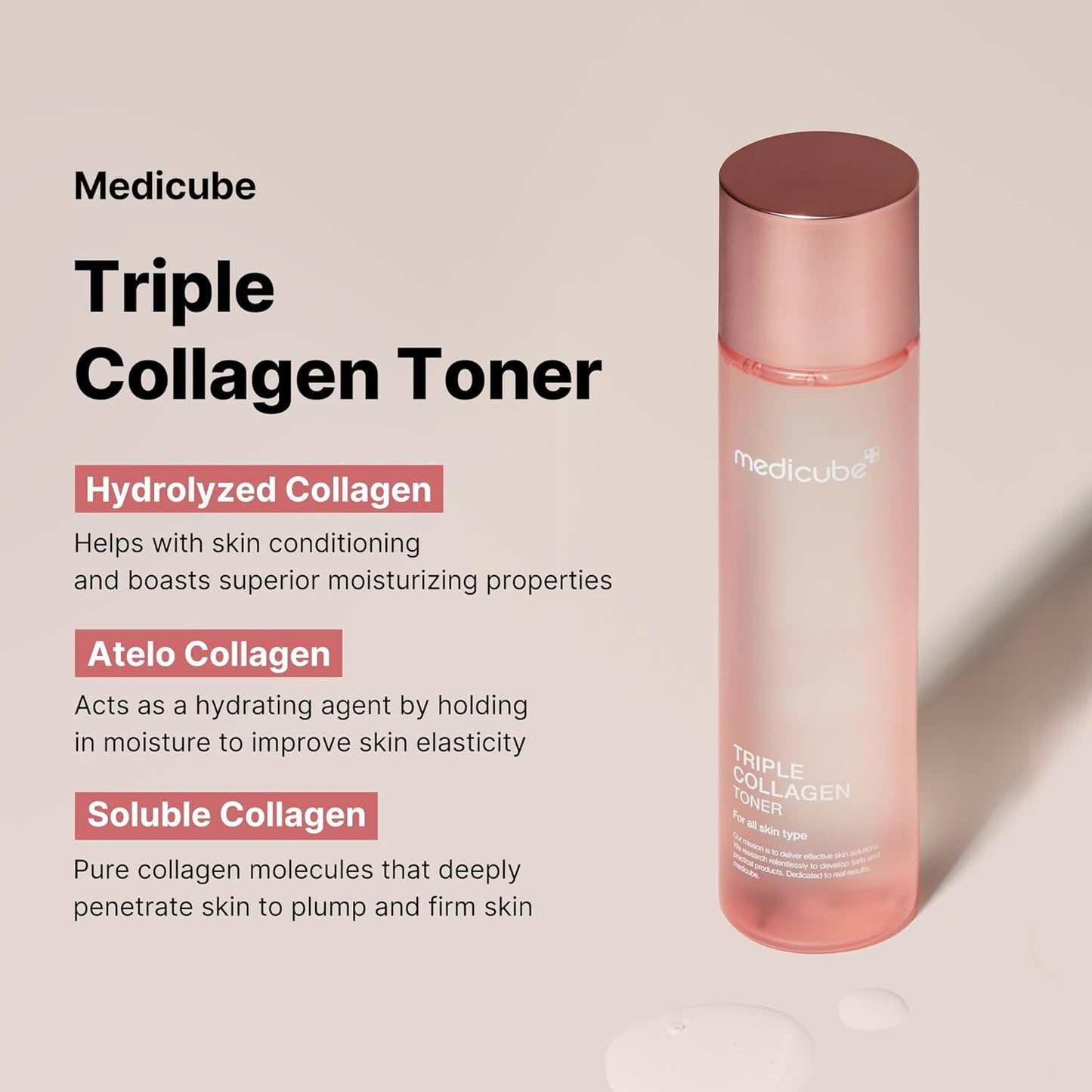 Medicube Triple Collagen Toner - Hydrolyzed, Atelo, & Soluble Collagen for Deep Hydration & Plump Skin