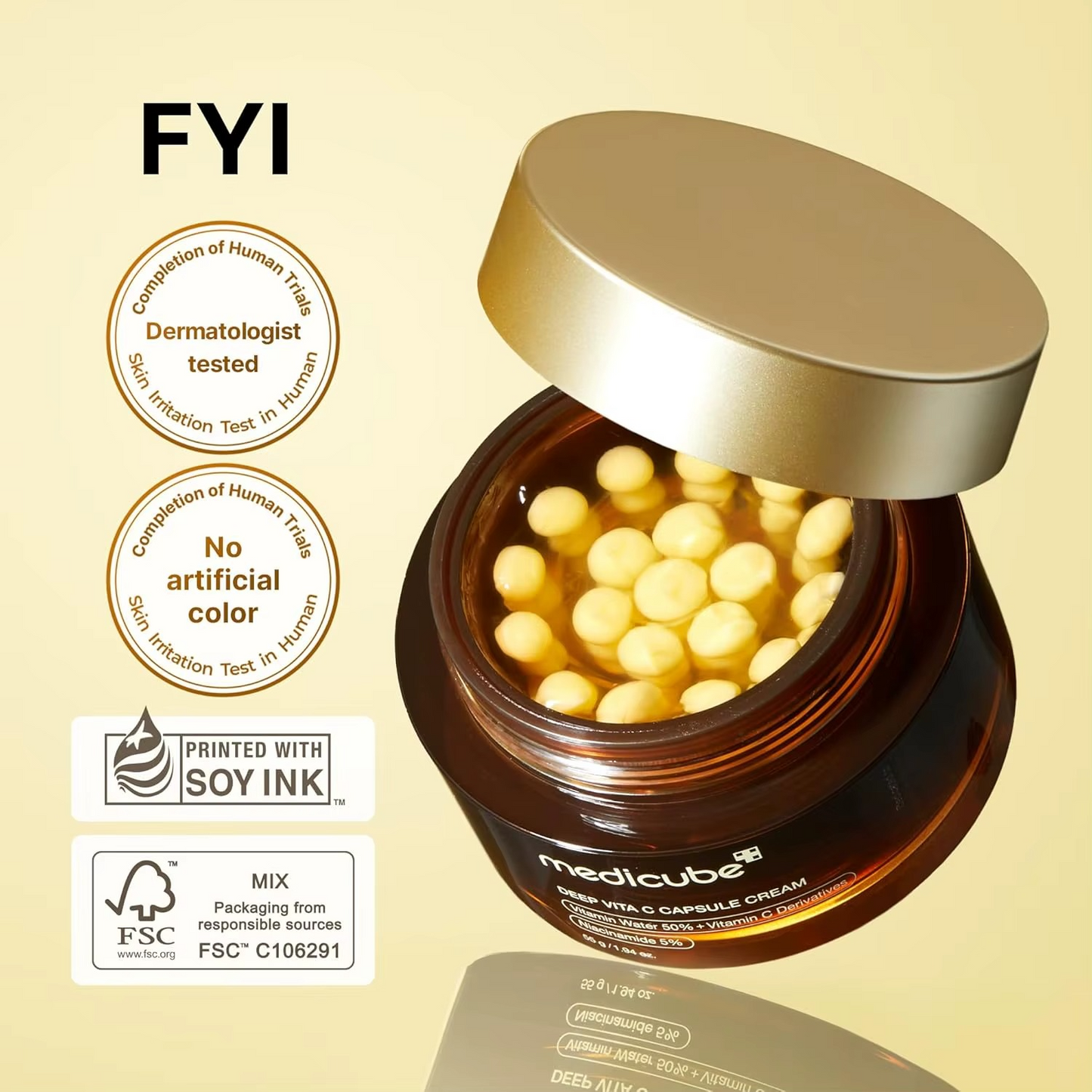 Medicube Deep Vitamin C Golden Capsule Face Moisturizer - Liposome Capsules For Wrinkles, Skin Radiance