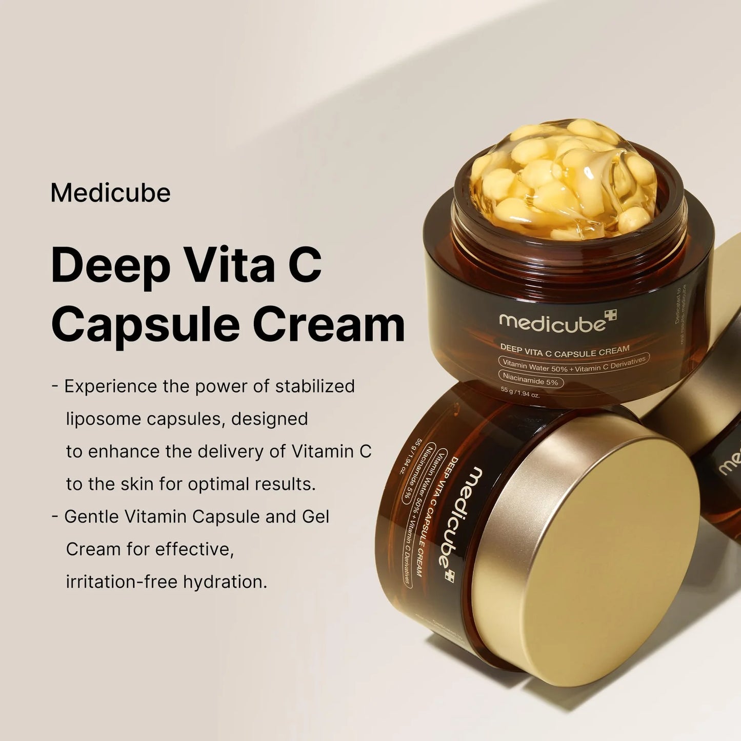 Medicube Deep Vitamin C Golden Capsule Face Moisturizer - Liposome Capsules For Wrinkles, Skin Radiance