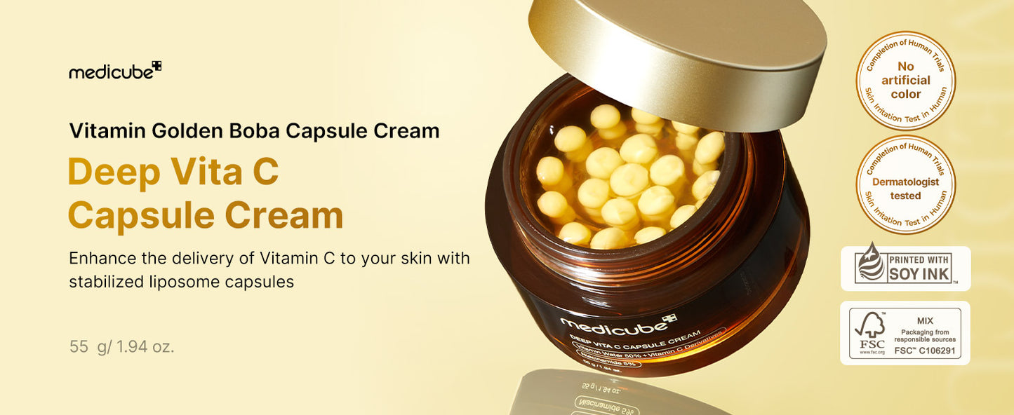 Medicube Deep Vitamin C Golden Capsule Face Moisturizer - Liposome Capsules For Wrinkles, Skin Radiance