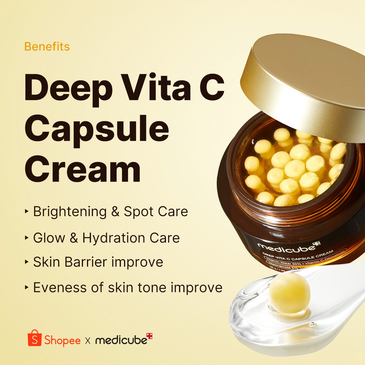 Medicube Deep Vitamin C Golden Capsule Face Moisturizer - Liposome Capsules For Wrinkles, Skin Radiance